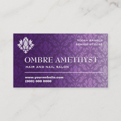 Amethyst Ombre Damask Business Card