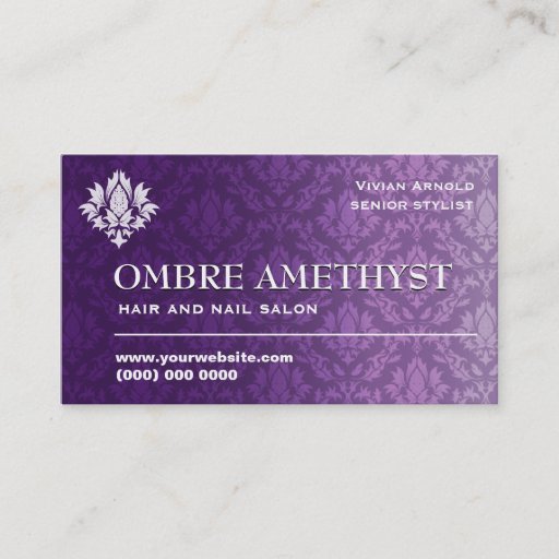 Customizable Amethyst Ombre Damask Business Cards
