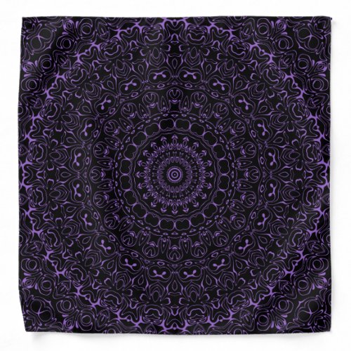 Amethyst on Black Mandala Kaleidoscope Medallion Bandana