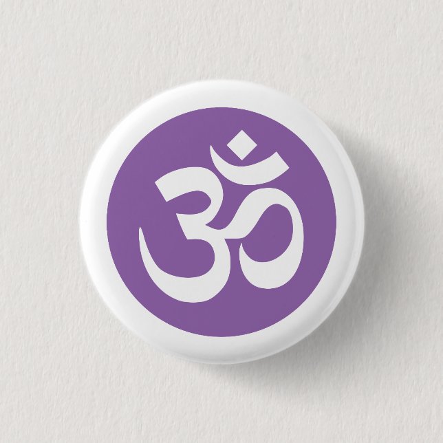 Amethyst Orchid and White Om Symbol Badge Button (Front)