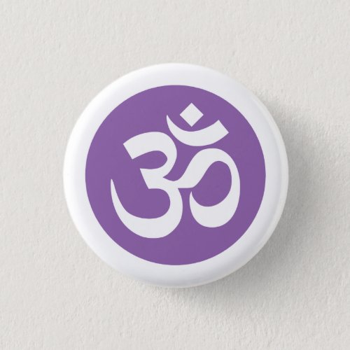 Amethyst Orchid and White Om Symbol Badge Button