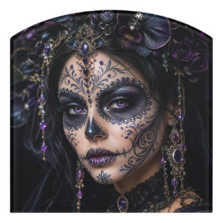 Amethyst Orchid Calavera – Gothic Sugar Skull Door Sign