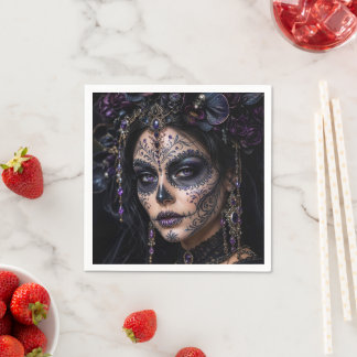 Amethyst Orchid Calavera – Gothic Sugar Skull Napkins