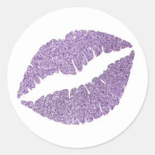 Amethyst Orchid Glitter Lips Print Classic Round Sticker