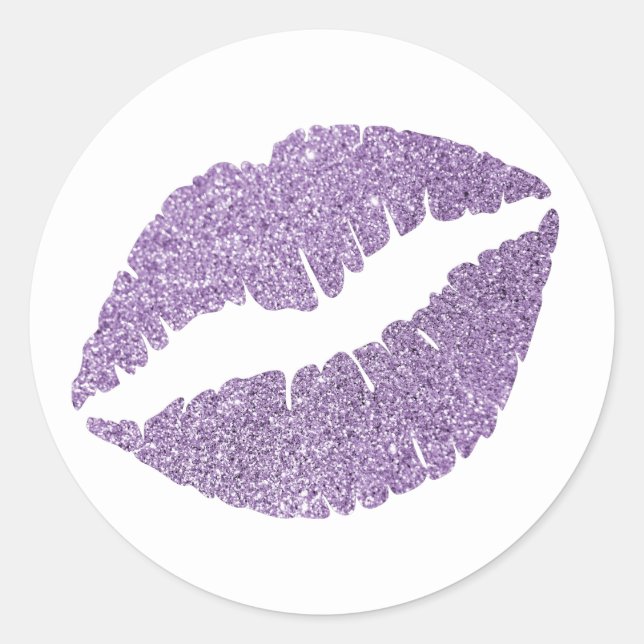 Amethyst Orchid Glitter Lips Print Classic Round Sticker (Front)