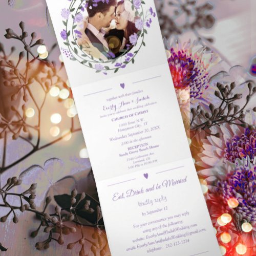 Amethyst Orchid Purple Lilac Peony Floral Wedding Tri_Fold Invitation