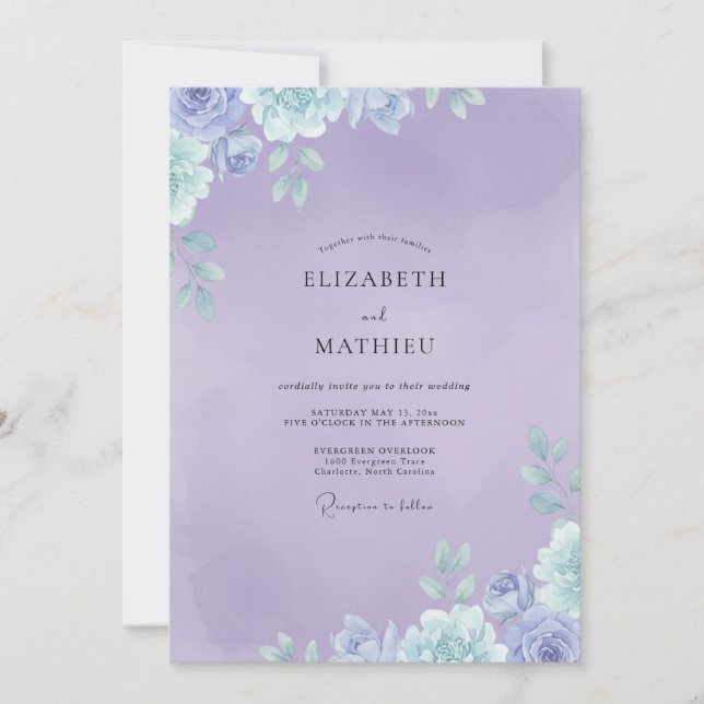 Amethyst Painted Foliage Wedding Invitation (Front)