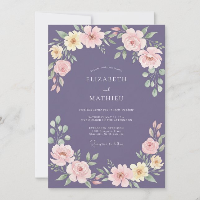 Amethyst Painterly Floral Romance Wedding Invitation (Front)