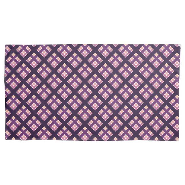 Amethyst Peach Pink Purple Lilac Stripe Plaid Pillow Case (Front-Left)