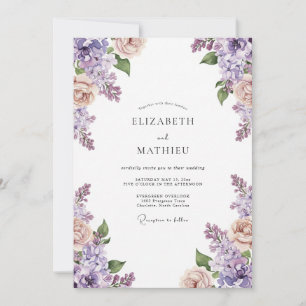 Amethyst Peach Wisteria Wedding Invitation