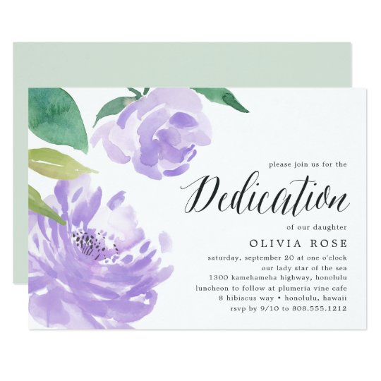 amethyst peony baby dedication invitation zazzle com