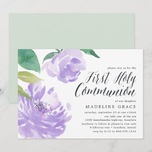 Amethyst Peony   First Holy Communion Invitation
