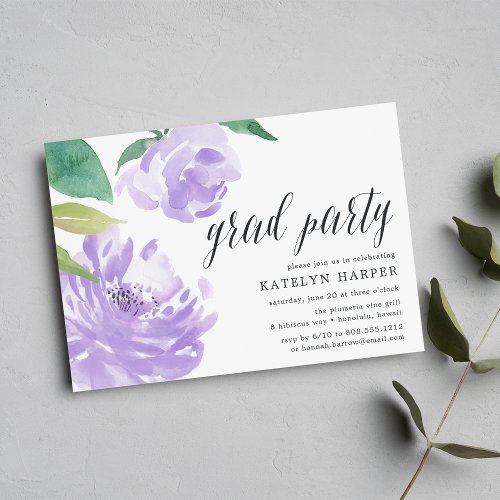 Amethyst Peony  Graduation Party Invitation