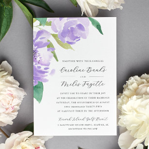 Amethyst Peony Lavender Floral Wedding Invitation