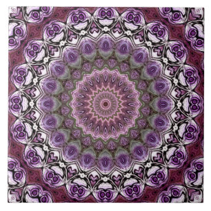 Amethyst Pink Kaleidoscope Mandala Pattern Ceramic Tile