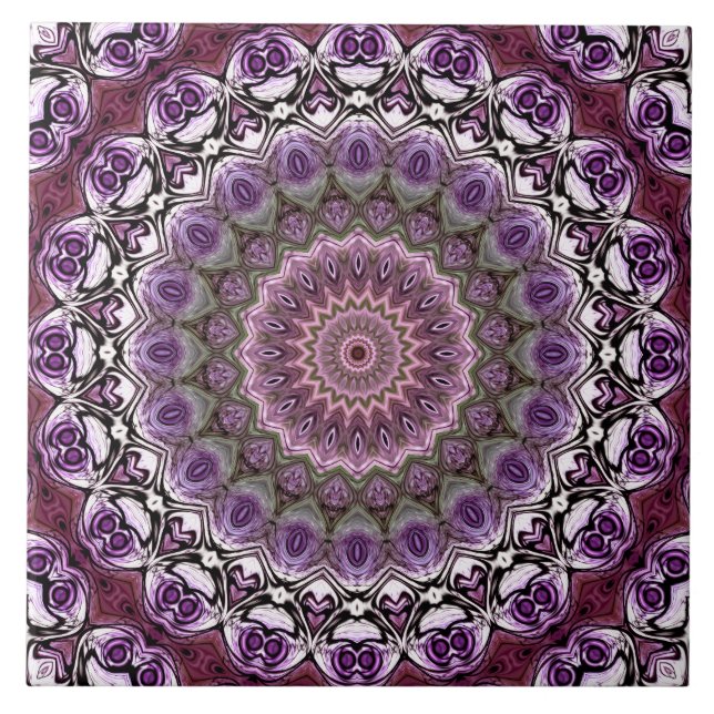 Amethyst Pink Kaleidoscope Mandala Pattern Ceramic Tile (Front)