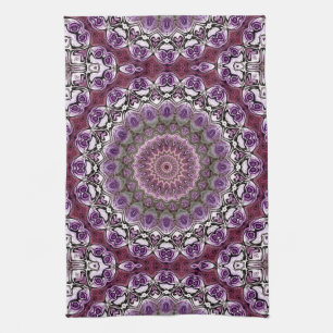 Amethyst Pink Kaleidoscope Mandala Pattern Kitchen Towel