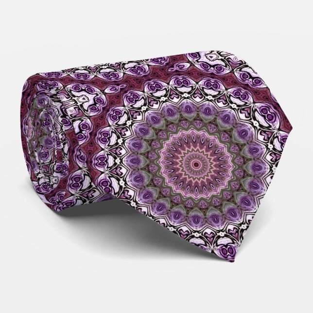 Amethyst Pink Kaleidoscope Mandala Pattern Neck Tie (Rolled)