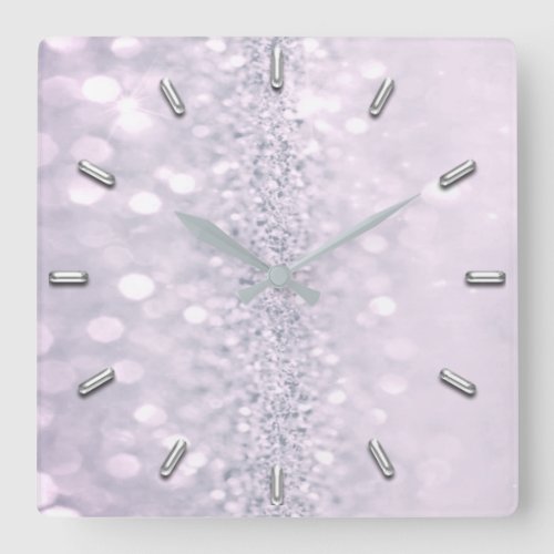 Amethyst Plum Glitter Gray Metal Abstract Lavender Square Wall Clock