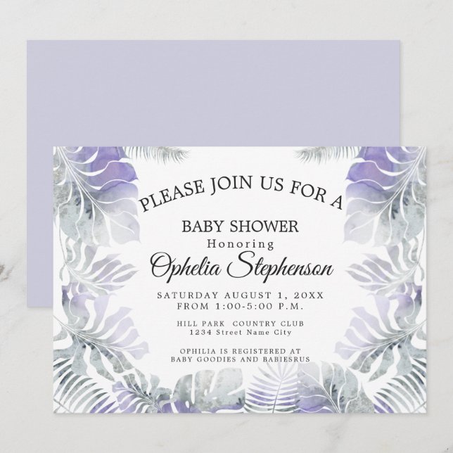 Amethyst Plum Teal  Botanical Watercolor Shower Invitation (Front/Back)