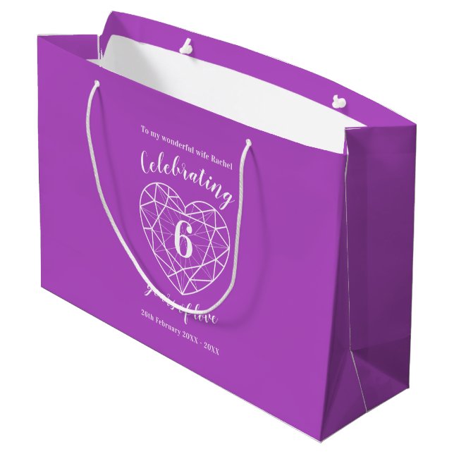 Amethyst purple Anniversary 6 years personalized Large Gift Bag (Back Angled)