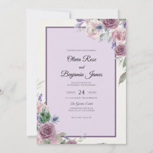 Amethyst Purple Bouquet Eucalyptus Wedding Invitation