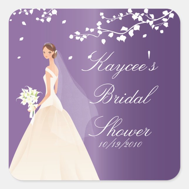 Amethyst Purple Bride Bridal Shower Square Sticker (Front)