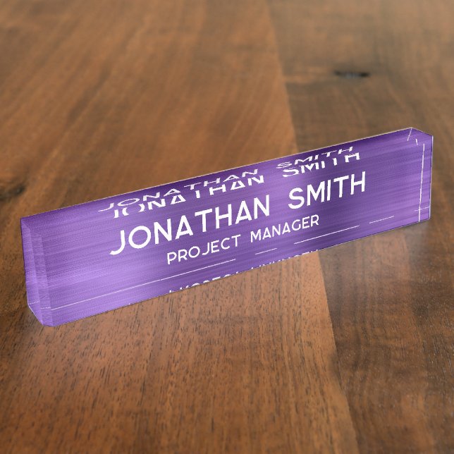 Amethyst Purple Brushed Metal Minimalist Name Desk Name Plate (Side)
