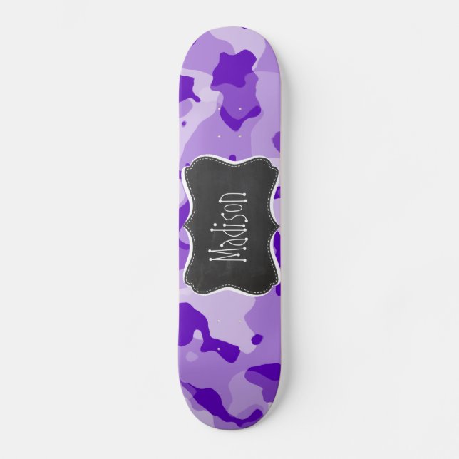 Amethyst Purple Camo; Camouflage; Chalkboard Skateboard Deck (Front)