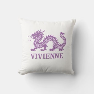 Amethyst Purple Chinoiserie Dragon Custom Name Throw Pillow