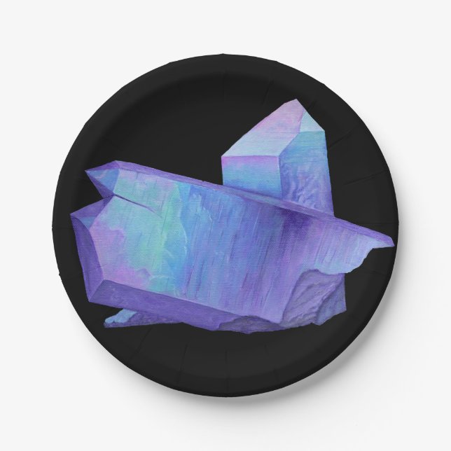 Amethyst purple crystal angel aura quartz geode paper plates (Front)