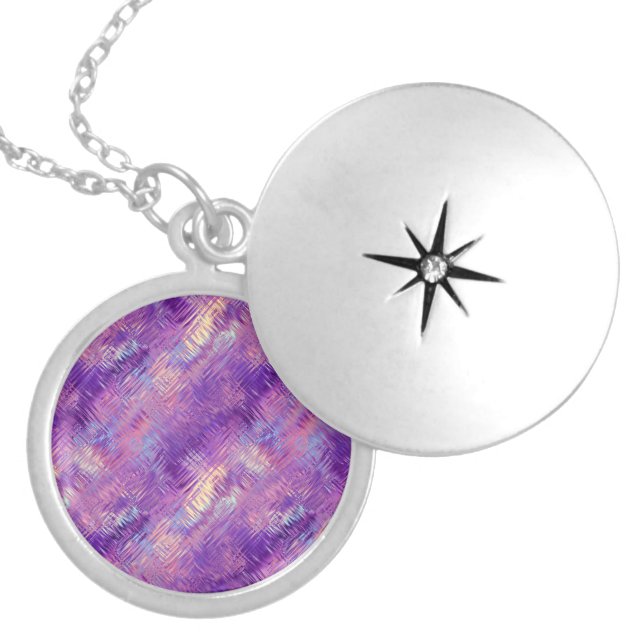 Amethyst Purple Crystal Gel Texture Locket Necklace (Front)