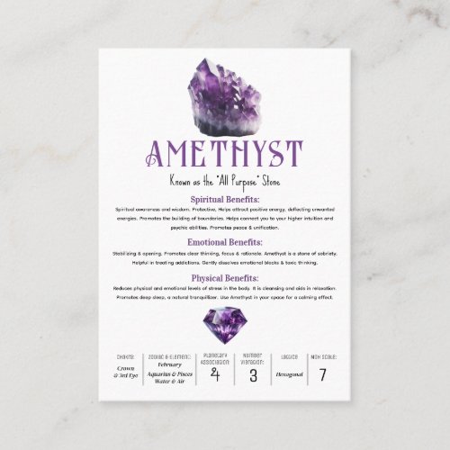 Amethyst Purple Crystal Metaphysical Properties Business Card