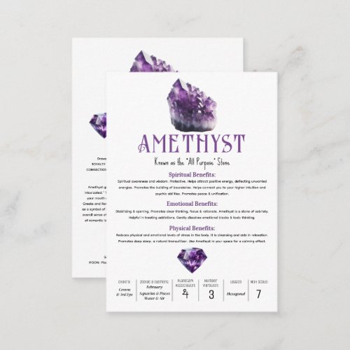Amethyst Purple Crystal Metaphysical Properties Business Card