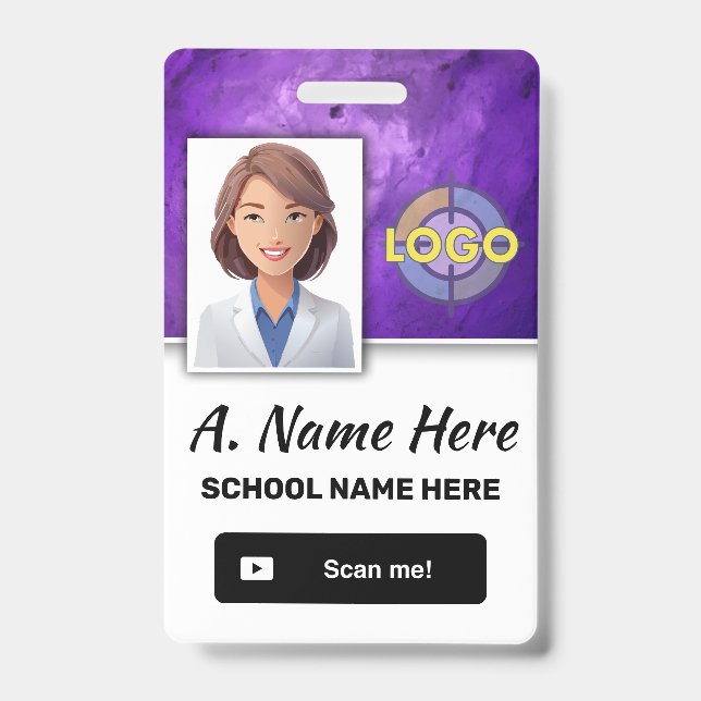 Amethyst Purple Custom Work ID Photo Logo Barcode Badge (Front)