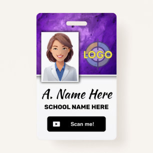 Amethyst Purple Custom Work ID Photo Logo Barcode Badge
