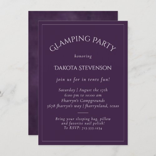 Amethyst Purple  Dark Watercolor Violet Glamping Invitation