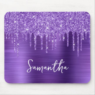 Amethyst Purple Dripping Glitter Glam Name Mouse Pad