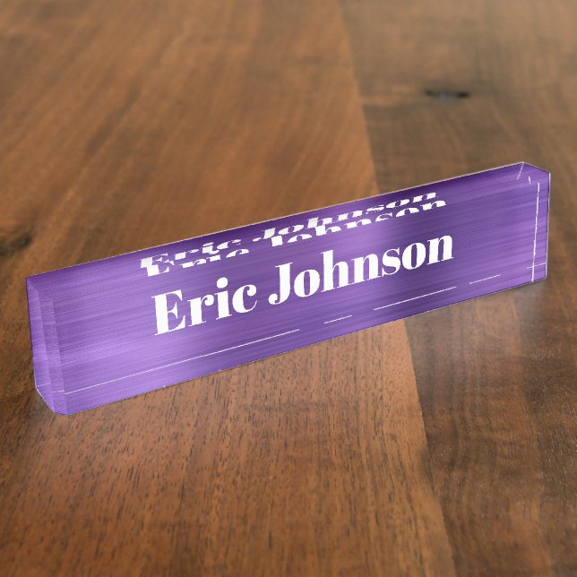 Amethyst Purple Faux Foil Modern Bold Desk Name Plate (Side)