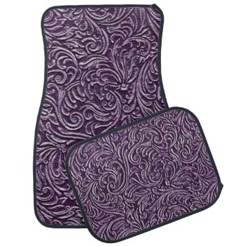 Amethyst Purple Floral Tin Tile Look Rustic 1 Car Floor Mat by TimelessManePatterns at Zazzle