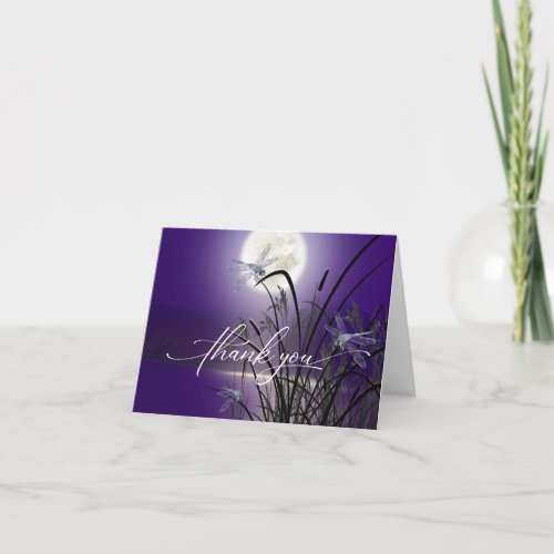 Amethyst Purple Full Moon Dragonfly Pond Thank You Card