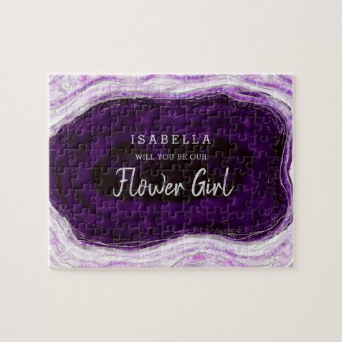 Amethyst Purple Geode Be Our Flower Girl Proposal Jigsaw Puzzle