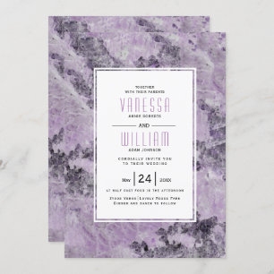 Amethyst purple geode marble modern wedding invitation