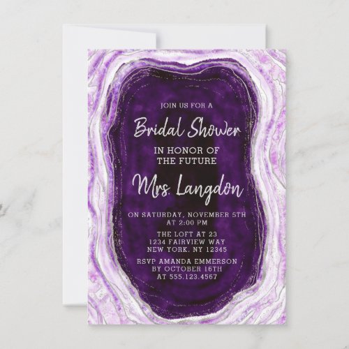 Amethyst Purple Geode Slice Wedding Bridal Shower Invitation
