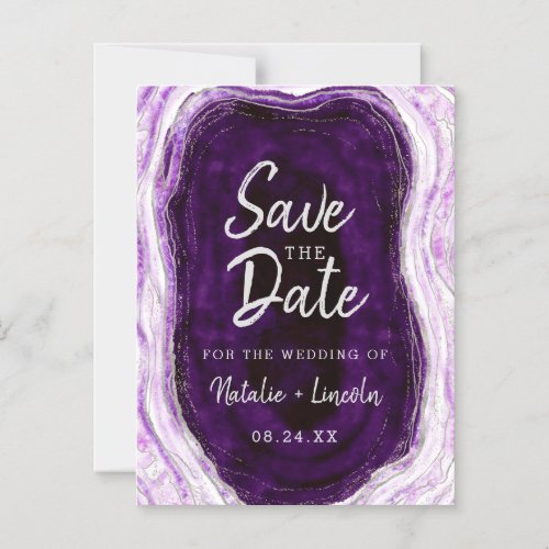 Amethyst Purple Geode Slice Wedding Save the Date Magnetic Invitation