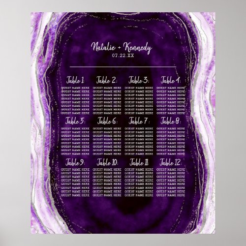 Amethyst Purple Geode Wedding Table Seating Chart