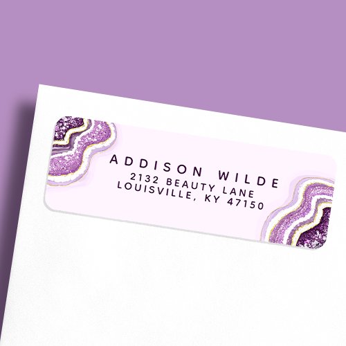 Amethyst Purple Glitter Agate Geode Luxe Address Label