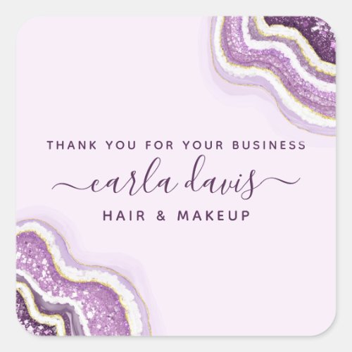 Custom Stickers 17 Amethyst Purple Glitter Agate Geode Luxe Business Square Sticker