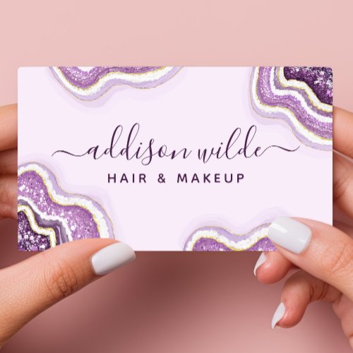 Amethyst Purple Glitter Agate Geode Luxe Chic Business Card