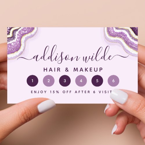 Amethyst Purple Glitter Agate Geode Luxe Chic Loyalty Card